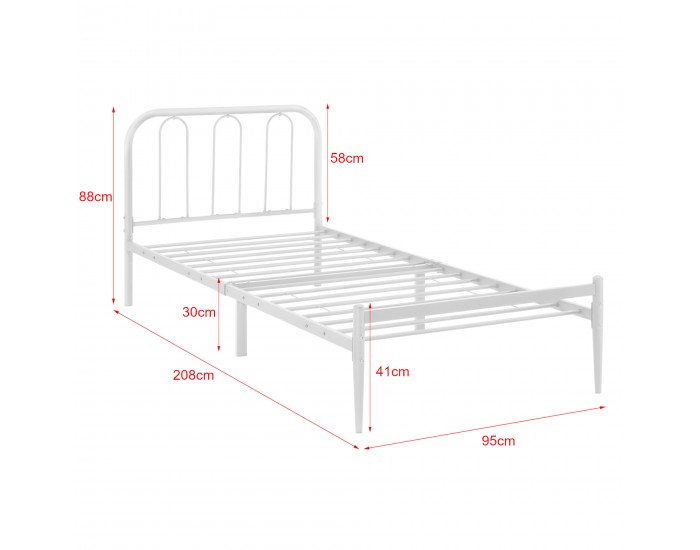 Легло Hanko с метална рамка, подматрачна решетка, Бяло, синтерована стомана, 90 х 200 см