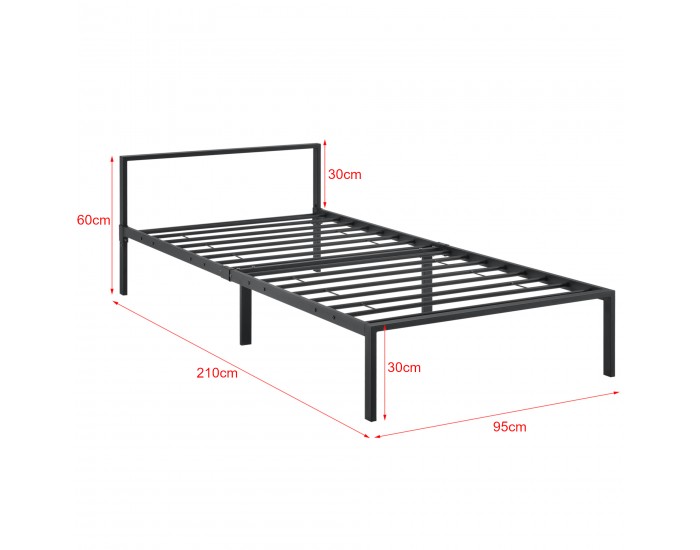 Метално легло, подматрачна рамка и матрак, минималистичен стил, Черно, 200cm x 90cm