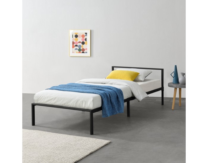 Метално легло Imatra, подматрачна рамка, минималистичен стил, Черно, 200cm x 90cm