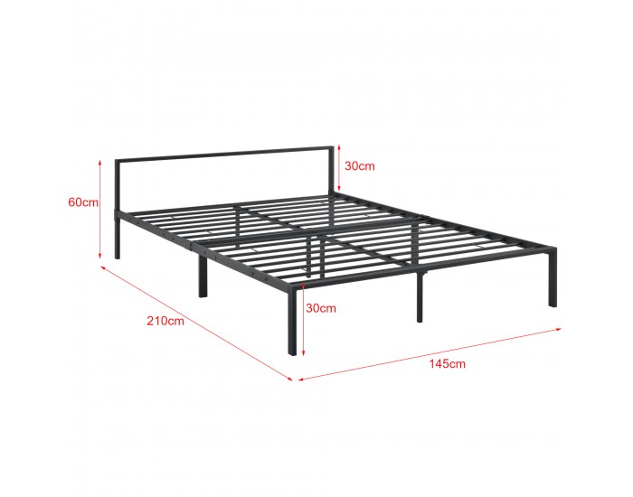Метално легло, подматрачна рамка и матрак, минималистичен стил, Черно, 200cm x 140cm