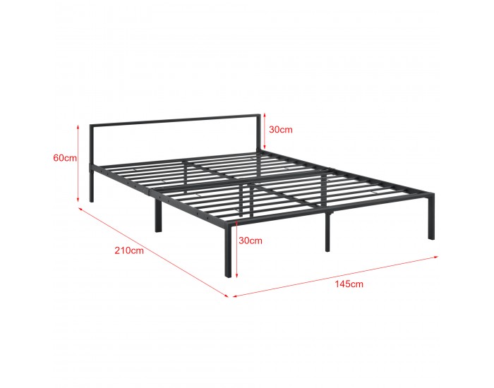 Метално легло Imatra, подматрачна рамка, минималистичен стил, Черно, 200cm x 140cm