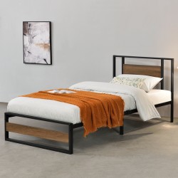 Метално легло  Villach, подматрачна решетка, стаманена рамка, табла Ефект Орех, Черно, 200cm x 90cm [еn.casa] - Sonata G
