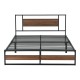 Метално легло Villach, подматрачна решетка, стаманена рамка, табла Ефект Орех, Черно, 200cm x 140cm [еn.casa]