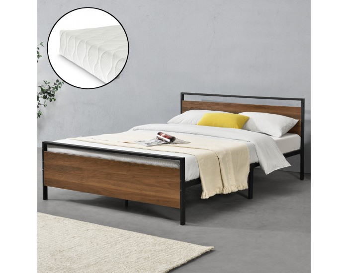 Метално легло Finse, размери 140x200 см,  с матрак от студена пяна,  Черен цвят