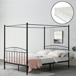 Легло с балдахин Lahti, размери 180x200 см,  с матрак от студена пяна, Черен цвят - Sonata G