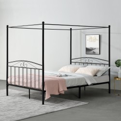 Легло с балдахин Lahti, размери 180x200 см,  Черен цвят - Легла