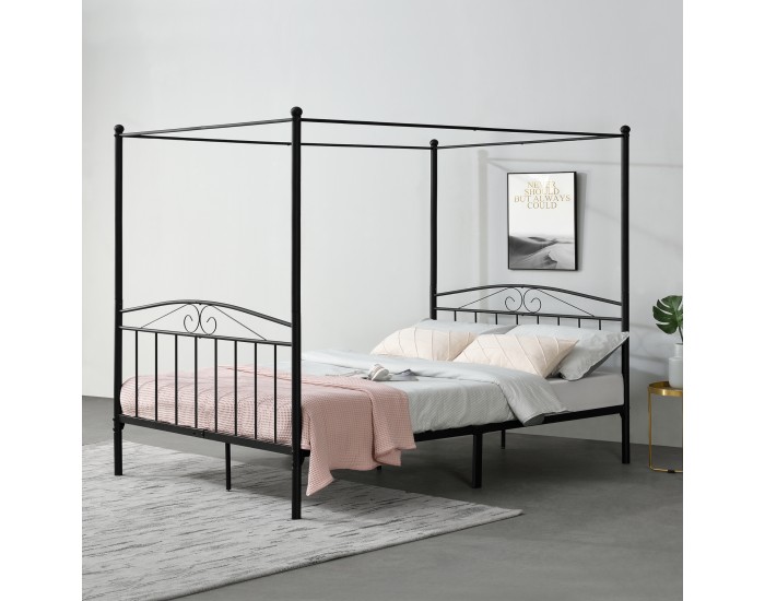 Легло с балдахин Lahti, размери 180x200 см,  Черен цвят