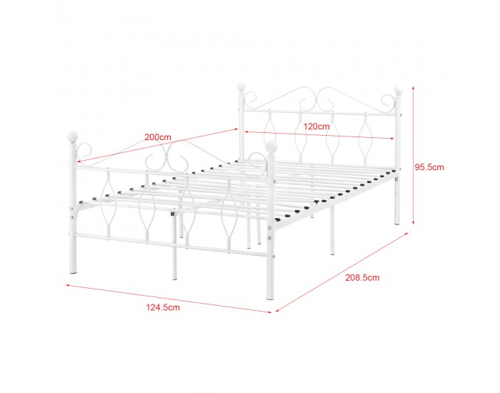 Метално легло Abolda,размери 120x200 см, Двойно легло до 300 кг, Бял цвят