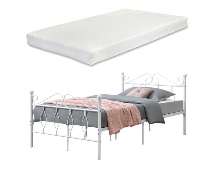 Метално легло Apolda , размери 120x200 см,  младежко легло с матрак от студена пяна,  до 300 кг,  бял цвят