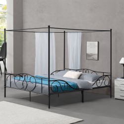 Легло с балдахин Финстрьом, размери  180x200 см,  метална рамка за легло с летва,  черен цвят - Легла