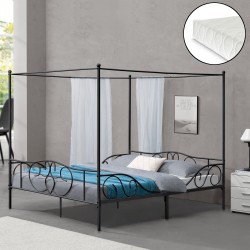 Легло с балдахин Финстрьом ,  Метално легло с матрак от студена пяна, размери 180x200 см,  черен цвят - Легла