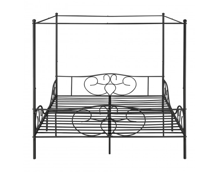 Легло с балдахин Финстрьом, размери  180x200 см,  метална рамка за легло с летва,  черен цвят