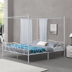 Легло с балдахин Finström, размери  180x200 см,  метална рамка за легло,  с ламелна рамка,  бял цвят - Легла