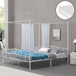Легло с балдахин Finström,  Метално легло с матрак от студена пяна, размери 180x200 см,  бял цвят - Sonata G