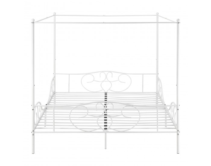 Легло с балдахин Finström,  Метално легло с матрак от студена пяна, размери 180x200 см,  бял цвят