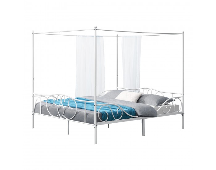 Легло с балдахин Finström, размери  180x200 см,  метална рамка за легло,  с ламелна рамка,  бял цвят