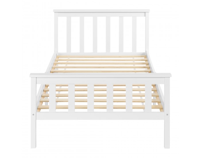 Дървено легло Бреда, размери 90x200 см,  с матрак студена пяна,  висока табла,  Бял цвят