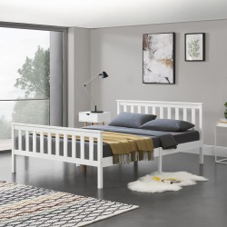 Дървено легло Breda, размери 140x200 см,  с висока табла и ламелна рамка,  Бяло цвят - Легла