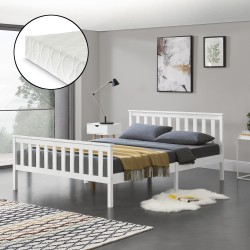 Дървено легло Breda, размери 160x200 см,  с матрак от студена пяна,  Бял цвят - Легла