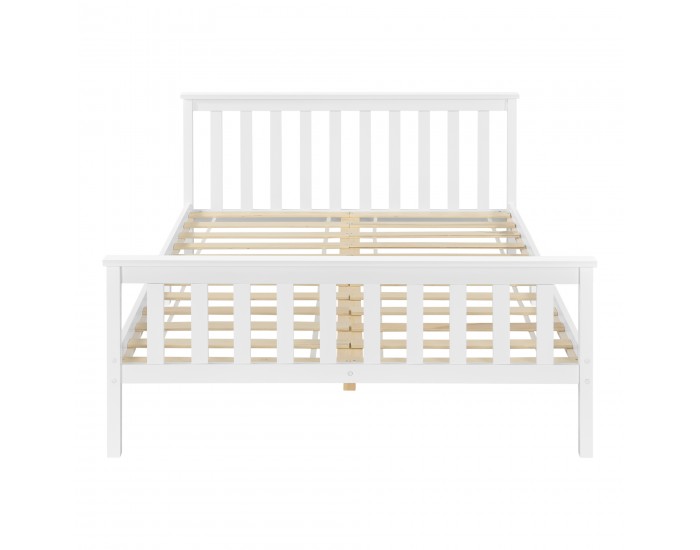 Дървено легло Breda, размери 140x200 см,  с висока табла и ламелна рамка,  Бяло цвят