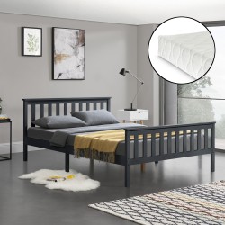 Дървено легло Бреда, размери 140x200 см, с матрак от студена пяна,  Тъмно сив цвят - Легла