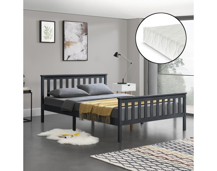 Дървено легло Breda, размери 160x200 см,  с матрак Cold дунапрен,  Тъмно сив цвят