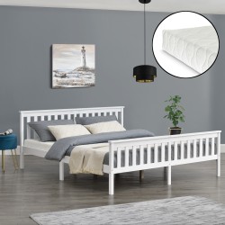 Дървено легло Breda, размери 180x200 см,  Брачно легло с матрак от студена пяна,  Бял цвят - Sonata G