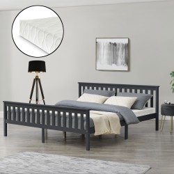 Дървено легло Breda, размери 180x200 см, Брачно легло с матрак от студена пяна,  Тъмно сив цвят - Легла