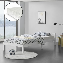 Дървено легло Nakkila, размери  120x200 см,  със студен дунапрен,  Матрак,  Бял цвят - Sonata G