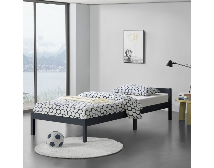 Дървено легло Nakkila, размери  90x200 см,  двойно легло с табла,  тъмно сив цвят