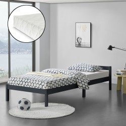 Дървено легло Nakkila, размери  90x200 см,  с матрак , тъмно сив цвят - Легла