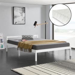 Дървено легло Nakkila, размери 140x200 см, със студен дунапрен,  Матрак,  Бял цвят - Sonata G