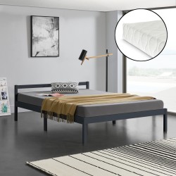 Дървено легло Nakkila, размери 140x200 см,  с матрак от студена пяна,  Тъмно сив цвят - Легла