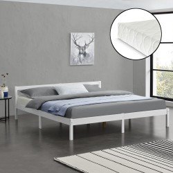 Дървено легло Nakkila, размери 180x200 см, със студен дунапрен, Матрак, Бял цвят - Легла