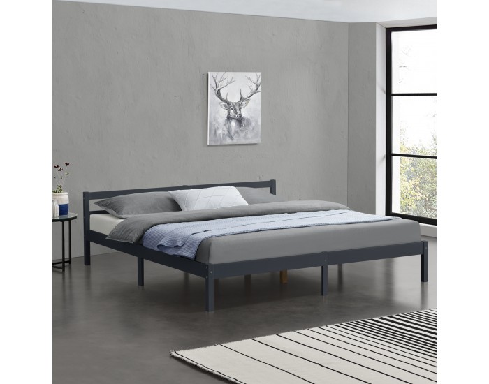 Дървено легло Nakkila, размери 180x200 см,  с табла,  тъмно сив цвят