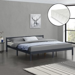 Дървено легло Nakkila, размери 180x200 см,  с матрак от студена пяна,  Тъмно сив цвят - Sonata G