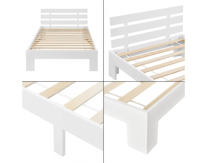 Дървено легло Нивала, размери 100x200 см, с табла,  Бял цвят
