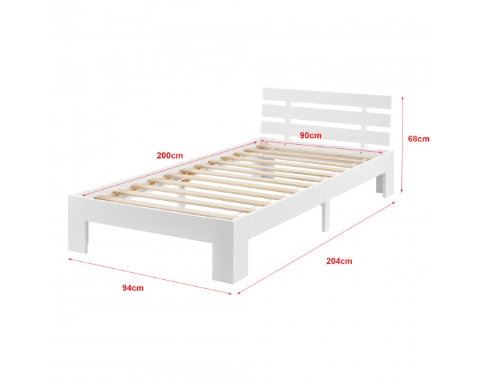 Дървено легло Нивала, размери 90х200 см,  със студен дунапрен,  Матрак,  Бял цвят