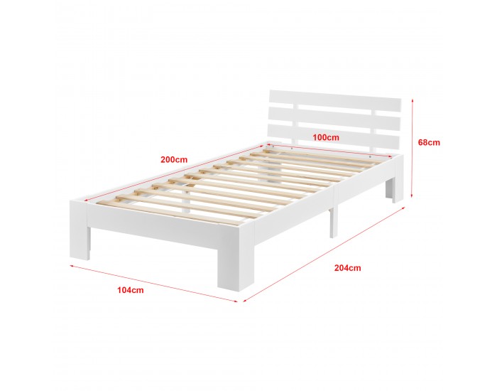 Дървено легло Нивала, размери 100x200 см, с табла,  Бял цвят