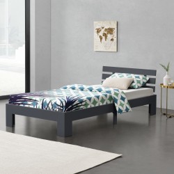 Дървено легло Нивала, размери 90х200 см, с табла, Тъмно сив цвят - Легла