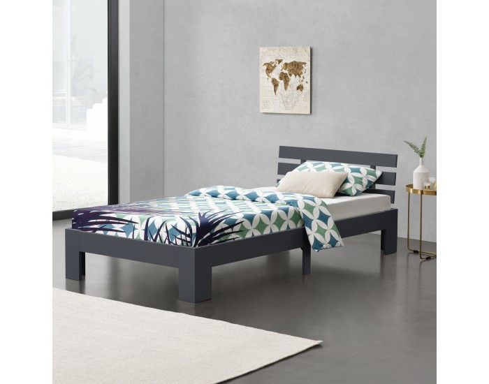 Дървено легло Нивала, размери 90х200 см, с табла, Тъмно сив цвят