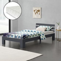 Дървено легло Нивала, размери 90х200 см,  със студен дунапрен,  Матрак,  тъмно сив цвят - Легла
