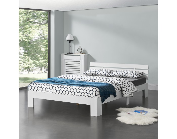 Дървено легло Нивала, размери 140х200 см,  с табла,  Бял цвят