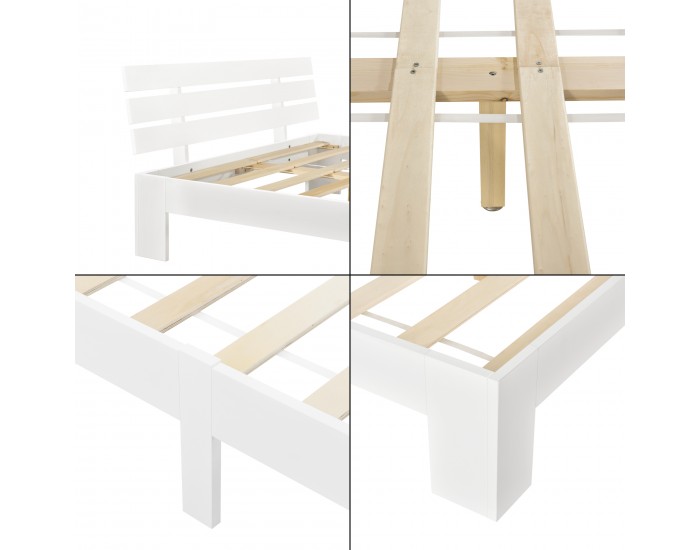 Дървено легло Нивала, размери 160х200 см,  с табла,  Бял цвят
