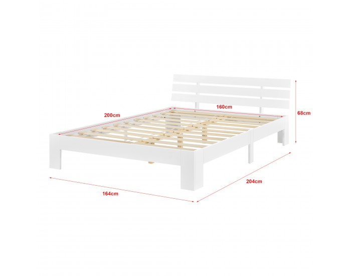 Дървено легло Нивала, размери 160х200 см,  с табла,  Бял цвят