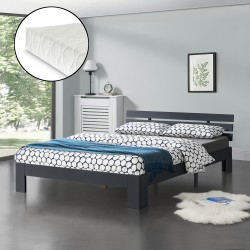 Дървено легло Нивала, размери 160х200 см, с матрак от студена пяна, Тъмно сив цвят - Легла