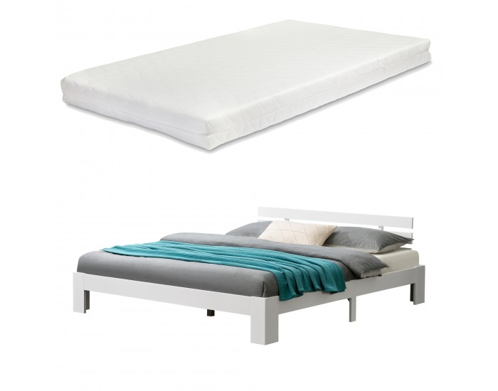 Дървено легло Нивала, размери 180х200 см,  със студен дунапрен,  Матрак,  Бял цвят