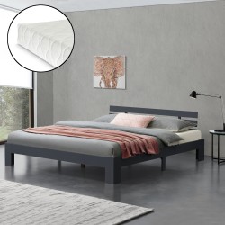 Дървено легло Нивала, размери 180х200 см, с матрак от студена пяна, Тъмно сив цвят - Спалня