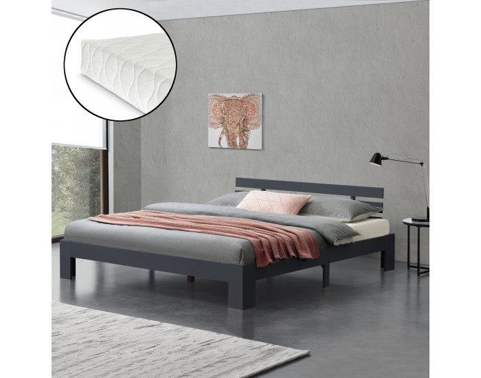 Дървено легло Нивала, размери 180х200 см, с матрак от студена пяна, Тъмно сив цвят