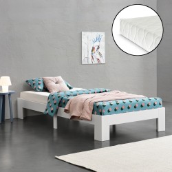 Дървено легло Raisio, размери  90x200 см,  със студен дунапрен,  Матрак,  Бял цвят - Sonata G